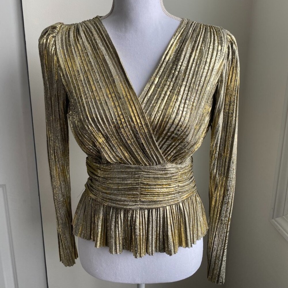NWT Steve Madden Gold Azura Metallic Pleated Wrap Top, Size XS